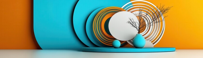 Abstract circle and line shapes on a neutral background, minimalist digital pattern