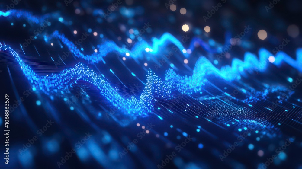 Poster Abstract representation of sound waves with a purple and blue color scheme.