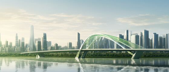 Fototapeta premium Futuristic City Bridge Against Skyline