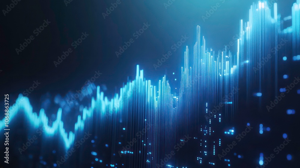 Fototapete Abstract visualization of data represented as a glowing waveform.