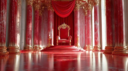 3D render of Royal throne hall generated by AI, Throne of the kings, VIP throne, Red royal throne