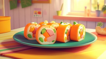 Colorful Russian food rolls made with chicken ham boiled potatoes and carrots layered in a creamy mayonnaise dressing perfect for a hearty lunch salad