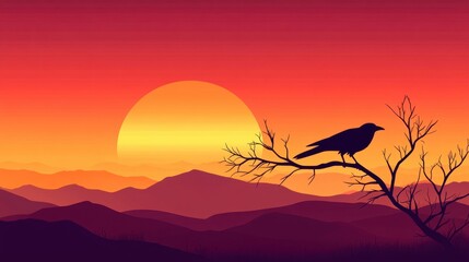 Naklejka premium Silhouette of Bird Against Sunset Background