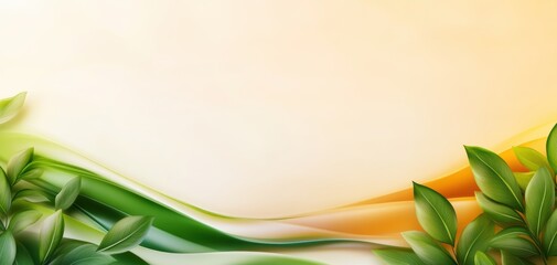 Fototapeta premium A vibrant design featuring green leaves with soft waves of color on a gentle gradient background, ideal for nature-themed projects.