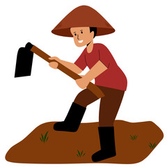 Farmer hoeing land area