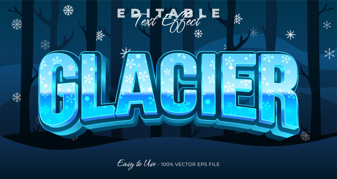 Glacier text effect, 3d ice typography template graphic style