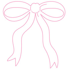 Pink bow or ribbon outline for decoration, colouring book, art, painting, tattoo, patch, brooch, fabric print, breast cancer awareness campaign, logo, icon, sign, symbol, fashion, accessory, women