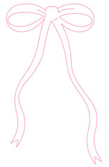 Pink bow or ribbon outline for decoration, colouring book, art, painting, tattoo, patch, brooch, fabric print, breast cancer awareness campaign, logo, icon, sign, symbol, fashion, accessory, women