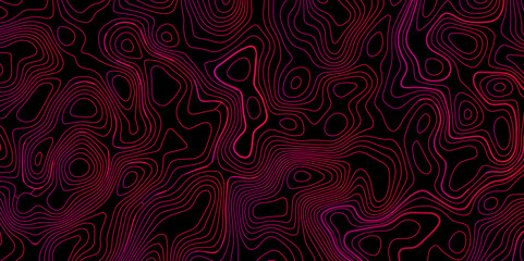 Abstract gradient multicolor on black background with Topographic line map pattern, Topographic map lines, contour background, wavy and curved lines background, Geographic map.	
