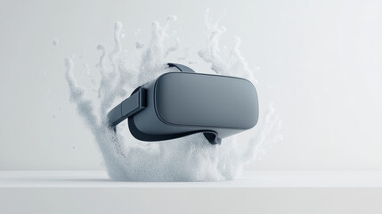 Virtual reality headset splashing into water, showcasing technology innovation in water environments on a white isolated background.