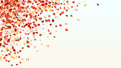 Fototapeta premium Glamour Background with Confetti of Hearts Glitter Particles. St. Valentine Day. Holiday pattern. Light Spots. Explosion of Confetti. Glitter Vector Illustration. Design for Print.
