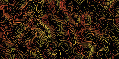 Abstract gradient multicolor on black background with Topographic line map pattern, Topographic map lines, contour background, wavy and curved lines background, Geographic map.	