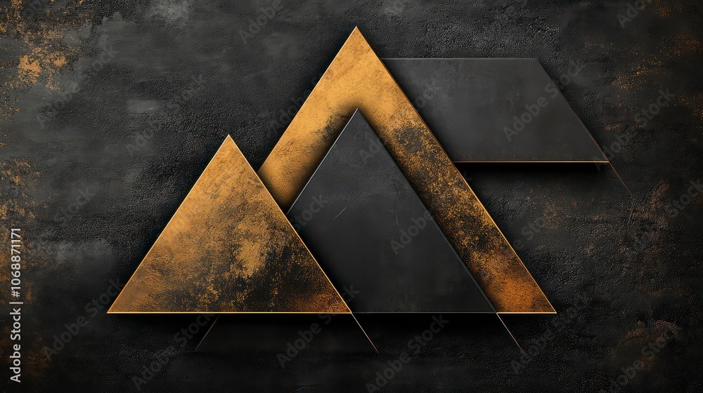 Poster a black and gold triangle overlapping dimension on a dark background, styled in a modern manner, wit