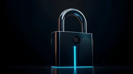 Sleek Minimalist Silver Padlock Icon with Glowing Blue Edges on Black Background