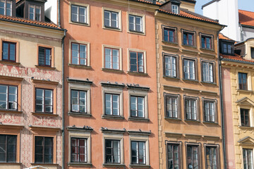Warsaw's Old Town Market Place. the center of Warsaw, Poland. Beautiful colorful building facades.