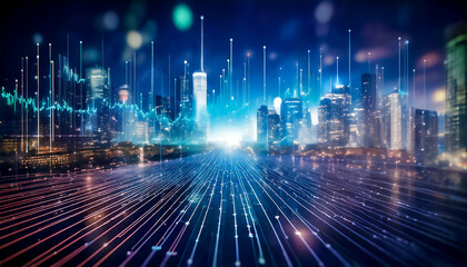 Abstract visualization of information and data exchange, data flow, digital code data streaming on a dark