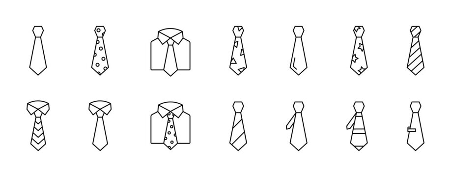 Tie icon set. Necktie symbol collection. Wear dress code icons. Vector