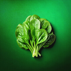 Fresh Spinach Leaves on Green Background 