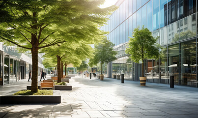 Fototapeta premium Sustainable Urban Plaza with Lush Greenery