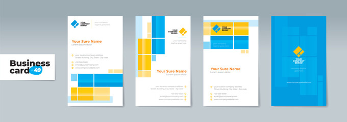 Set of double-sided business card template with Abstract random cyan and yellow rectangle on white background