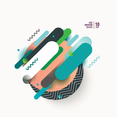 Vector illustration of dynamic composition made of various colored rounded shapes lines in diagonal rhythm. Minimalistic motion design