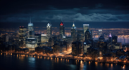 Naklejka premium Metropolitan Twilight: City Skyline at Dusk
