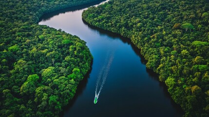 Fototapeta premium Aerial View of a Meandering River through a Forest