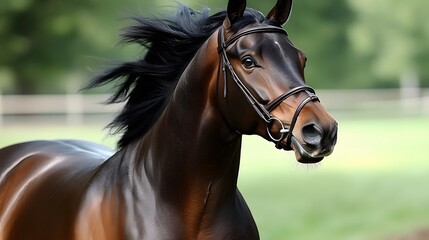 Obraz premium Horse under gentle sunlight, National Horse Protection Day, peaceful pasture and clear blue skies