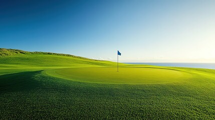 Lush green golf course under clear blue sky