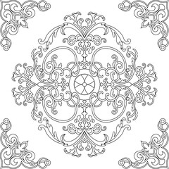 Sketch vector illustration silhouette design drawing decorative ornament classical vintage ethnic mandala rosette