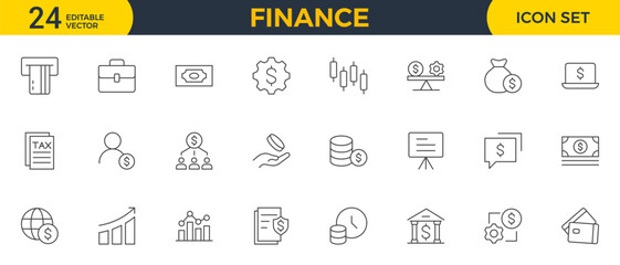 Personal Finance Icon Set. Sleek and intuitive icons for budgeting, saving, and investing, perfect for financial apps, tools, and websites to empower users in managing their money effectively.