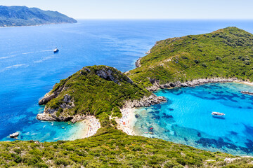 Porto Timoni beach with turquoise sea on Corfu island in Greece