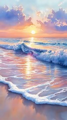 Naklejka premium Tranquil Sunset Over Serene Ocean Waves