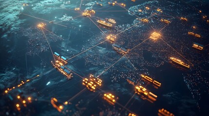 Aerial View of Global Logistics Network with Connected Infrastructure and Cargo Movement