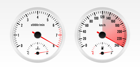 Naklejka premium Car Dashboard. Car Panel Display. Car Speedometer Dashboard. Tachometer or Odometer Display. High Speed Concept. Vector Illustration.