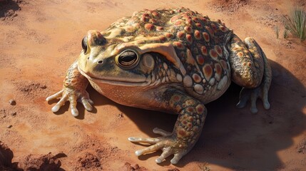 Common toad resting on unclean ground from a top view showcasing intricate skin texture in a close up image