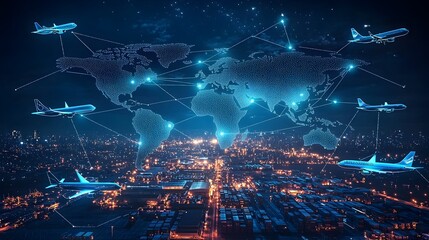 Seamless Global Logistics Network Map with Connected Transport Icons