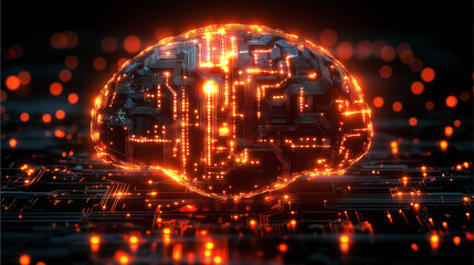 Fototapeta premium A digital brain made up of glowing circuits and data streams, representing artificial intelligence