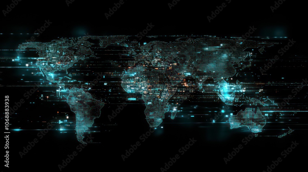 Aufkleber A digital representation of a world map with data streams, symbolizing global connectivity.