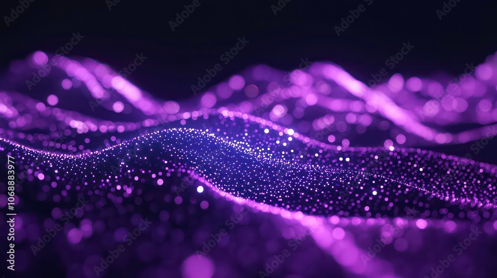 Poster abstract visualization of flowing waves of light in purple hues.