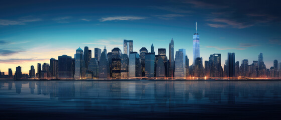 Obraz premium Majestic Metropolitan Twilight: Urban Skyline Panorama