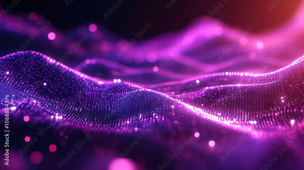 Poster a futuristic wave. purple light-up neon background. computer network technology. digital science con