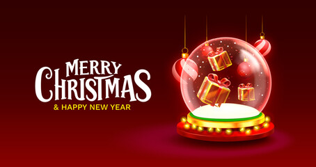 Naklejka premium Glass ball merry Christmas. shopping new year banner. Vector illustration