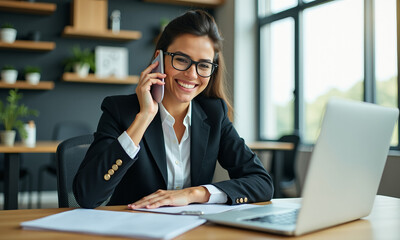 Fototapeta premium Businesswoman on Phone Call in Modern Office