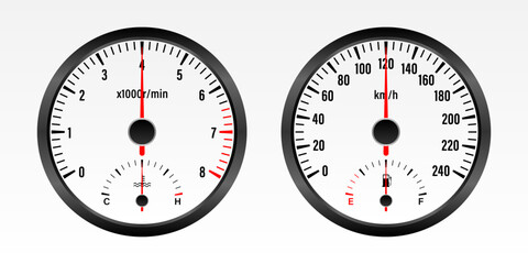 Naklejka premium Car Dashboard. Car Panel Display. Car Speedometer Dashboard. Tachometer or Odometer Display. Vector Illustration.