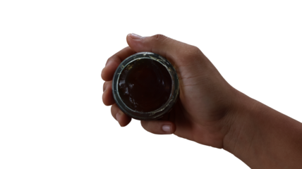 Hand holding multi purpose semi synthetic lithium grease on transparent background