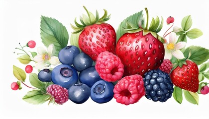 watercolor clip art arrangements of sweet summer berries strawberries raspberries and blueberries