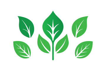 Green leaf icons set vegetarian, vegan, eco and organic herbal logo labels vector art illustration.