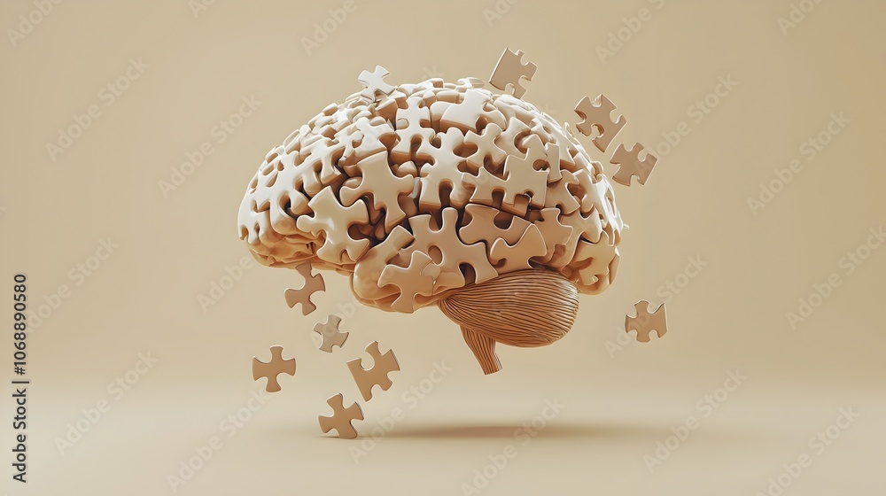 Poster brain puzzle concept representing incomplete knowledge and problem solving