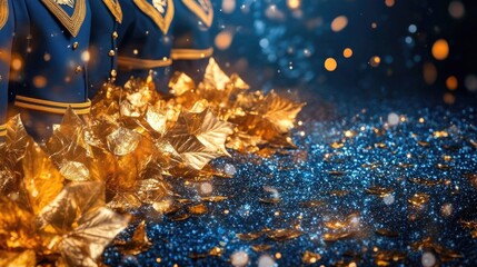 Finnish military honor guard in festive ceremony with golden leaves and sparkling background